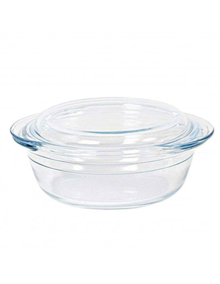 Cacerola de vidrio borosilicato con tapa 1.1 L + 0,3 L. Cazuela, fuente, molde redondo para horno con asas 21 x 18 x 8 cm