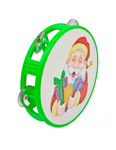 Pandereta de navidad de juguete para niños, plástico, música popular, juegos infantiles, papá noel, santa claus, 14 cm, color/mo