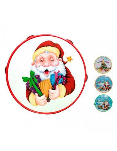 Pandereta de navidad de juguete para niños, plástico, música popular, juegos infantiles, papá noel, santa claus, 14 cm, color/mo