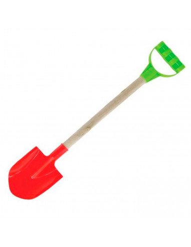 Tradineur - Pala/rastrillo de playa con mango de madera, juguete infantil plástico, niños, jugar en la arena, 56/59 cm, 1 ud, mo
