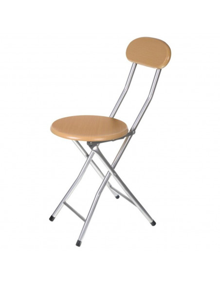 Sillla plegable metálica con respaldo y asiento de madera, reposapiés y conteras antideslizantes, taburete, banqueta, cocina, co