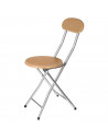 Sillla plegable metálica con respaldo y asiento de madera, reposapiés y conteras antideslizantes, taburete, banqueta, cocina, co