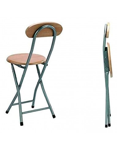 Sillla plegable metálica con respaldo y asiento de madera, reposapiés y conteras antideslizantes, taburete, banqueta, cocina, co