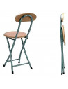 Sillla plegable metálica con respaldo y asiento de madera, reposapiés y conteras antideslizantes, taburete, banqueta, cocina, co