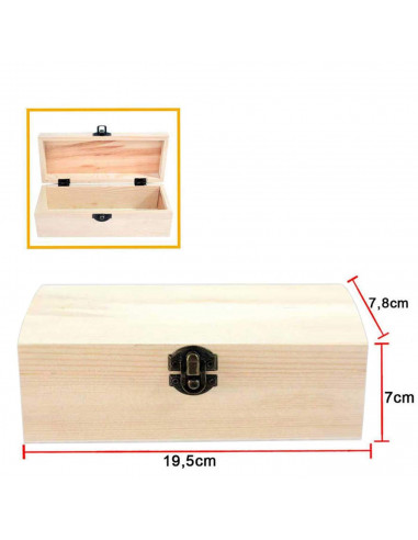 Caja de madera con tapa en forma de baúl 19,5 x 8 x 7 cm. Ideal para guardar objetos pequeños, joyas o llaves
