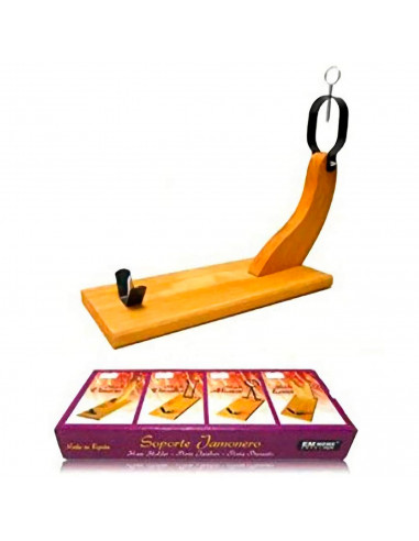 Jamonero de madera, modelo Venecia, soporte para pata y paleta de jamón serrano e ibérico con agarres metálicos, fácil montaje,