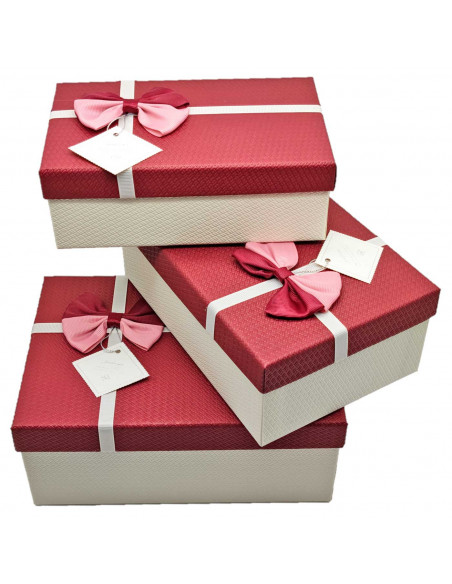 Set de 3 cajas de regalo rectangulares con lazo, 3 tamaños distintos, cajas decorativas con tapa, presentación para navidad, cum Set de 3 cajas de regalo rectangulares con lazo, 3 tamaños distintos, cajas decorativas con tapa, presentación para navidad, cum