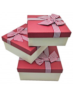Set 3 cajas de regalo cuadradas con lazo, 3 tamaños distintos, cajas decorativas con tapa, presentación para navidad, cumpleaños