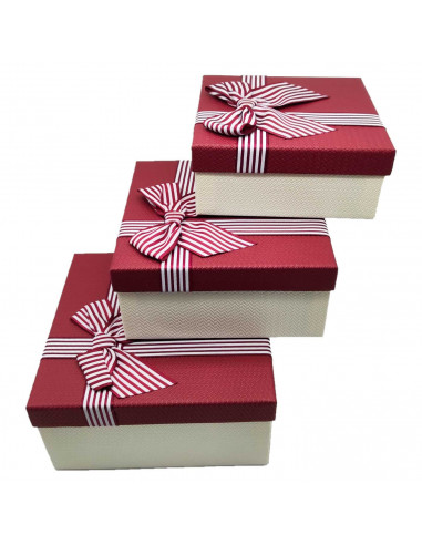 Set 3 cajas de regalo cuadradas con lazo, 3 tamaños distintos, cajas decorativas con tapa, presentación para navidad, cumpleaños