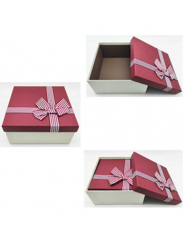 Set 3 cajas de regalo cuadradas con lazo, 3 tamaños distintos, cajas decorativas con tapa, presentación para navidad, cumpleaños