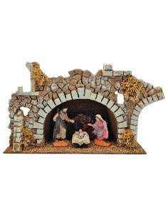 Tradineur - Cueva con figuras del nacimiento, corcho y resina, portal de belén, pesebre, niño Jesús, virgen María, José, buey y