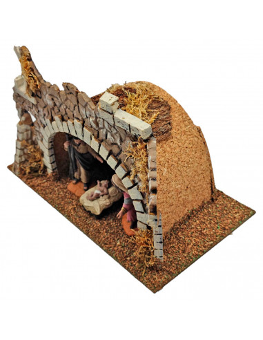Tradineur - Cueva con figuras del nacimiento, corcho y resina, portal de belén, pesebre, niño Jesús, virgen María, José, buey y