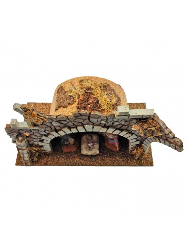 Tradineur - Cueva con figuras del nacimiento, corcho y resina, portal de belén, pesebre, niño Jesús, virgen María, José, buey y