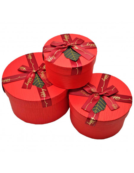 Set de 3 cajas de regalo redondas con lazo, 3 tamaños distintos, cajas decorativas con tapa, presentación para navidad, cumpleañ Set de 3 cajas de regalo redondas con lazo, 3 tamaños distintos, cajas decorativas con tapa, presentación para navidad, cumpleañ