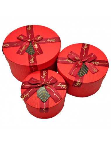 Set de 3 cajas de regalo redondas con lazo, 3 tamaños distintos, cajas decorativas con tapa, presentación para navidad, cumpleañ