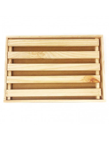 Tradineur - Tabla para cortar pan de madera 2.5 x 32 x 22 cm con bandeja recogemigas y rejilla extraíble, modelo aleatorio