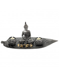 Figura de buda meditando con base de hoja y velas, resina, estatua de buda decorativa, meditación, decoración zen del hogar, 18