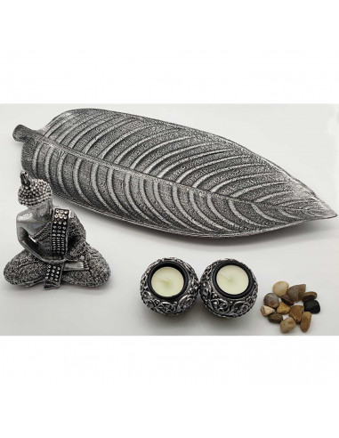 Figura de buda meditando con base de hoja y velas, resina, estatua de buda decorativa, meditación, decoración zen del hogar, 18