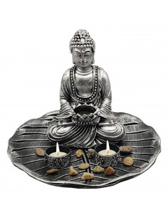 Figura de buda sentado meditando con base de hoja y velas, resina, estatua de buda decorativa, meditación, decoración zen del ho