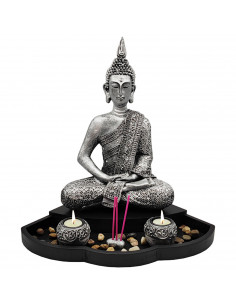 Figura de buda Dhyana meditando con altar y velas, resina, estatua de buda decorativa, meditación, decoración zen del hogar, 40