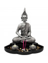 Figura de buda Dhyana meditando con altar y velas, resina, estatua de buda decorativa, meditación, decoración zen del hogar, 40