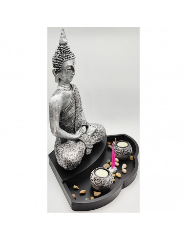 Figura de buda Dhyana meditando con altar y velas, resina, estatua de buda decorativa, meditación, decoración zen del hogar, 40