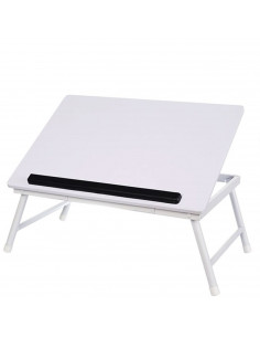 Mesa de madera plegable con estructura metálica, bandeja multiusos con patas para desayuno, cama, resistente (Blanco, 45 x 32 x