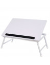 Mesa de madera plegable con estructura metálica, bandeja multiusos con patas para desayuno, cama, resistente (Blanco, 45 x 32 x