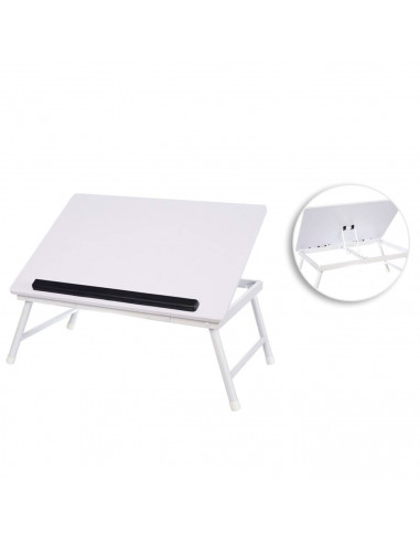Mesa de madera plegable con estructura metálica, bandeja multiusos con patas para desayuno, cama, resistente (Blanco, 45 x 32 x