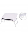 Mesa de madera plegable con estructura metálica, bandeja multiusos con patas para desayuno, cama, resistente (Blanco, 45 x 32 x