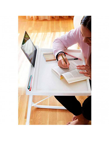 Tradineur - Mesa auxiliar plegable ajustable con ranura para tablets, regulable en altura e inclinación. Multifuncional, ideal p