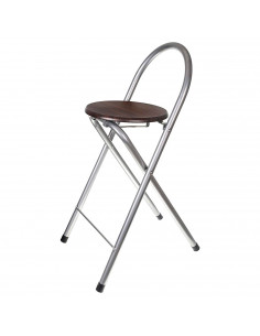Taburete metálico plegable con asiento de madera, respaldo tubular, reposapiés, banqueta, silla, interior, cocina, hogar, color