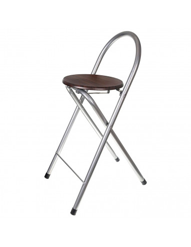 Taburete metálico plegable con asiento de madera, respaldo tubular, reposapiés, banqueta, silla, interior, cocina, hogar, color