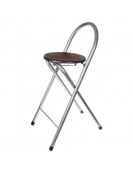 Taburete metálico plegable con asiento de madera, respaldo tubular, reposapiés, banqueta, silla, interior, cocina, hogar, color
