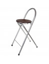 Taburete metálico plegable con asiento de madera, respaldo tubular, reposapiés, banqueta, silla, interior, cocina, hogar, color