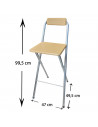Tradineur - Taburete de bar metálico plegable con asiento y respaldo de madera, reposapiés, banqueta, silla, interior, cocina, h