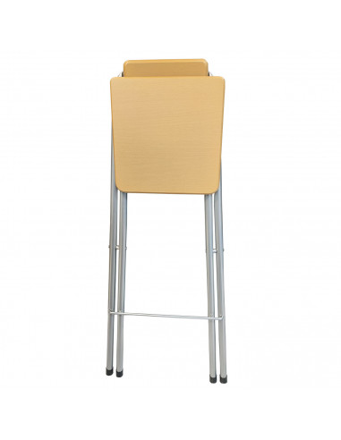 Tradineur - Taburete de bar metálico plegable con asiento y respaldo de madera, reposapiés, banqueta, silla, interior, cocina, h