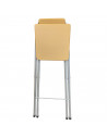 Tradineur - Taburete de bar metálico plegable con asiento y respaldo de madera, reposapiés, banqueta, silla, interior, cocina, h