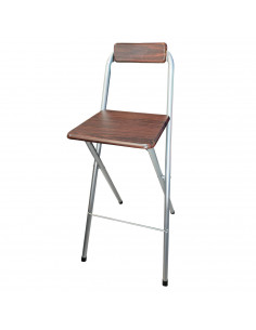 Taburete bar metálico plegable con asiento y respaldo de madera, reposapiés, banqueta, silla, interior, cocina, hogar, color nog