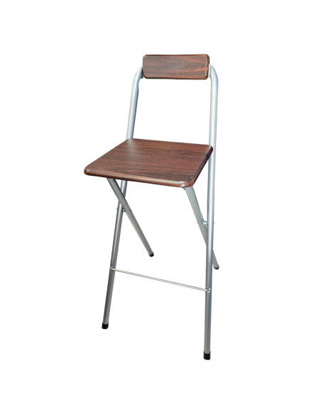 Taburete bar metálico plegable con asiento y respaldo de madera, reposapiés, banqueta, silla, interior, cocina, hogar, color nog