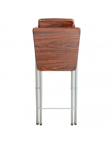 Taburete bar metálico plegable con asiento y respaldo de madera, reposapiés, banqueta, silla, interior, cocina, hogar, color nog