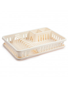Tradineur - Escurreplatos Venecia de plástico rectangular, bandeja antigoteo, escurridor, soporte, organizador vajilla, cocina,