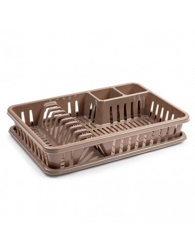 Tradineur - Escurreplatos Venecia de plástico rectangular, bandeja antigoteo, escurridor, soporte, organizador vajilla, cocina,