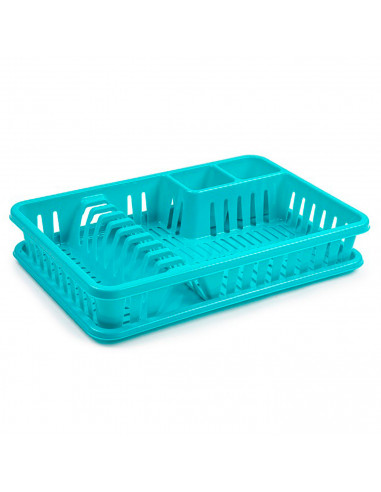 Tradineur - Escurreplatos Venecia de plástico rectangular, bandeja antigoteo, escurridor, soporte, organizador vajilla, cocina,