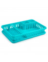 Tradineur - Escurreplatos Venecia de plástico rectangular, bandeja antigoteo, escurridor, soporte, organizador vajilla, cocina,