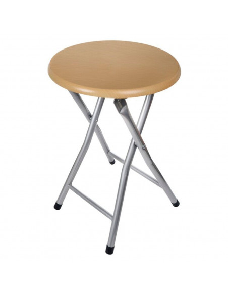 Taburete plegable multiusos con asiento de madera y estructura metálica, banqueta con reposapiés, cocina, salón, camping, 45 x 3