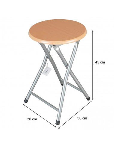 Taburete plegable multiusos con asiento de madera y estructura metálica, banqueta con reposapiés, cocina, salón, camping, 45 x 3