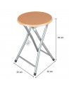 Taburete plegable multiusos con asiento de madera y estructura metálica, banqueta con reposapiés, cocina, salón, camping, 45 x 3