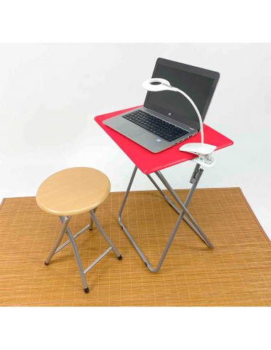 Taburete plegable multiusos con asiento de madera y estructura metálica, banqueta con reposapiés, cocina, salón, camping, 45 x 3