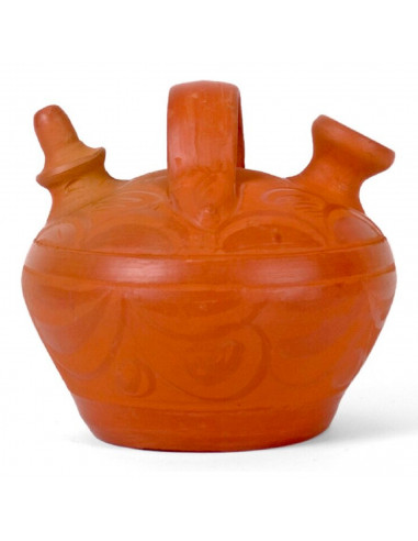 Botijo de barro tradicional artesano, decorado a mano, asa redonda, base ancha, dispensador decorativo, almacenar, refrescar agu